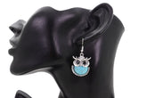 Women Earrings Set Silver Metal Owl Bird Western Jewelry Turquoise Blue Bead